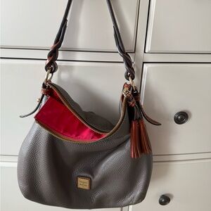 Dooney & Bourke Gray and Red Leather Hobo Bag